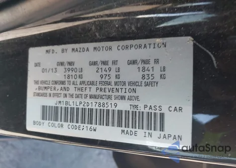 2013 Mazda Mazda3 I Touring z USA, uszkodzony, nr VIN JM1BL1LP2D1788519